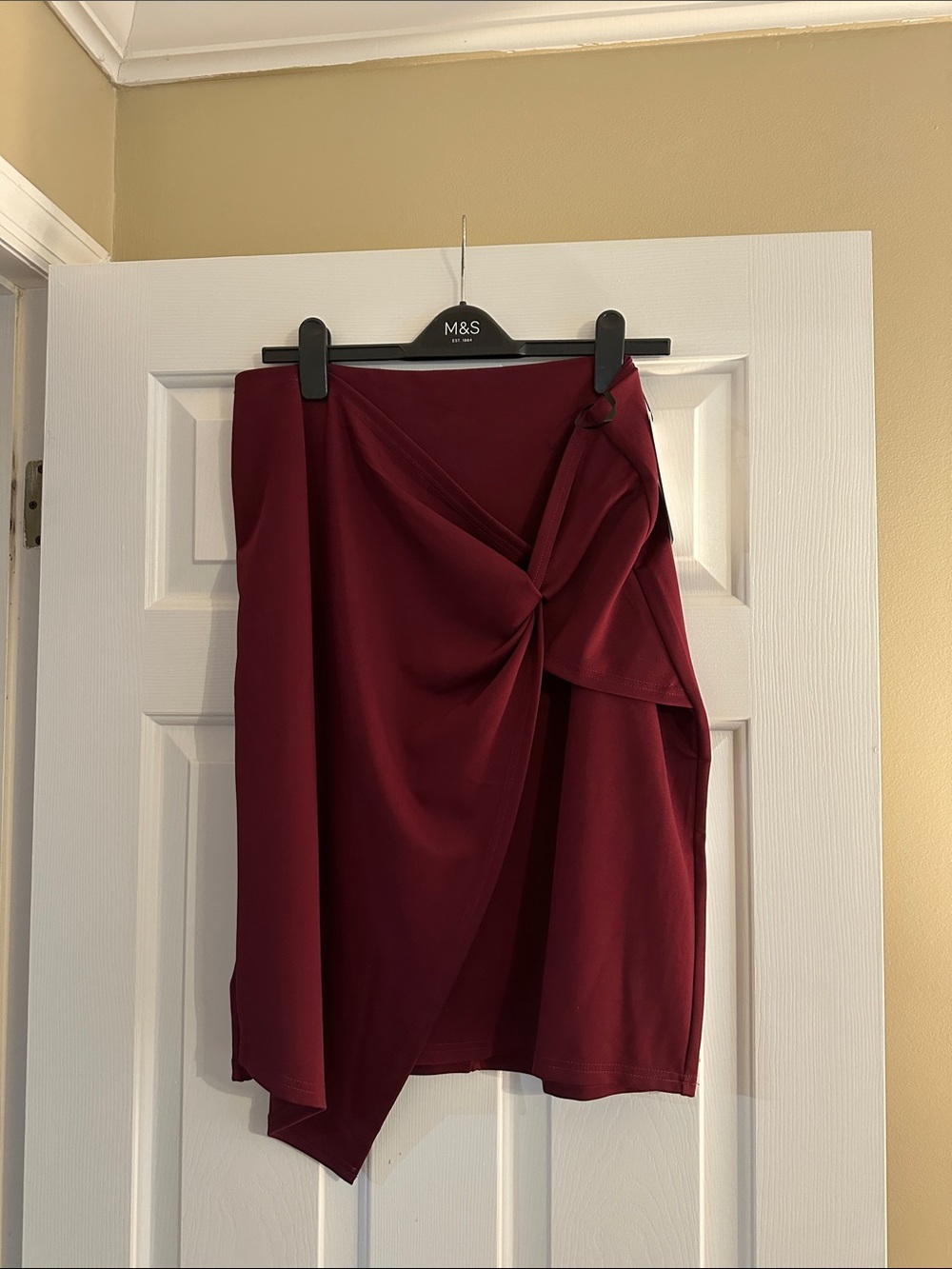 Asymmetrical Wrap Midi Skirt in Burgundy